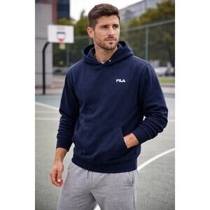 FILA Men’s XL Navy Blue Pullover Hoodie | Classic Logo Sweatshirt